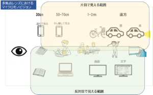 多焦点レンズを入れることで見えるようになる左右目の範囲例